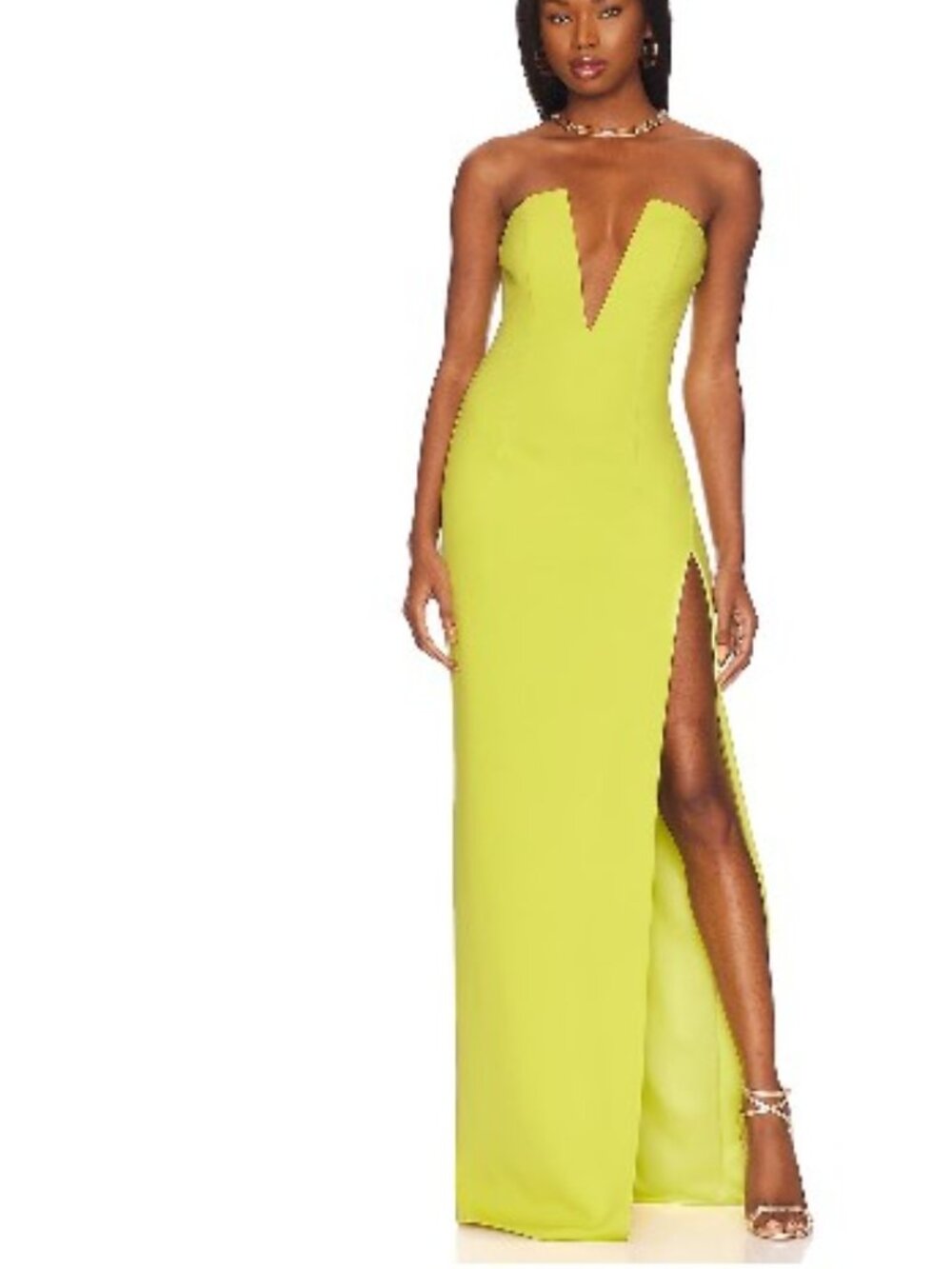 Katie May Infatuation Gown – Green Chartreuse Plunge Strapless Maxi – Size S